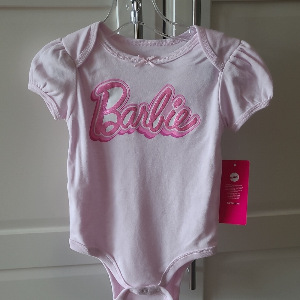 Barbie Girl pink Baby Crew Neck short Sleeve Puff Glitter.new Size 24 Month